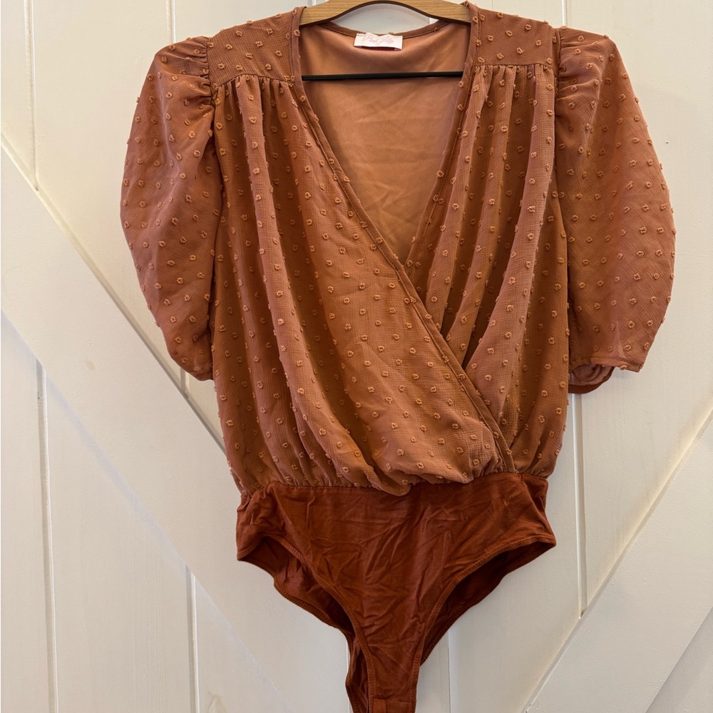 Pink Lily Puff Sleeve Rust Orange Bodysuit